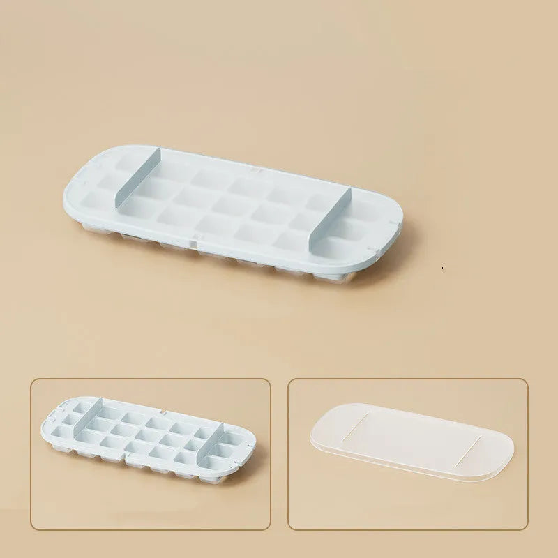 High-capacity plastic ice cube tray with ice shovel in blue, green, purple, or yellow colour options.