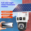 Solar binocular surveillance camera with three screens and integrated solar panel