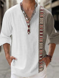 Men's long sleeve striped Hawaiian shirt in thin polyester fabric showing digital print pattern