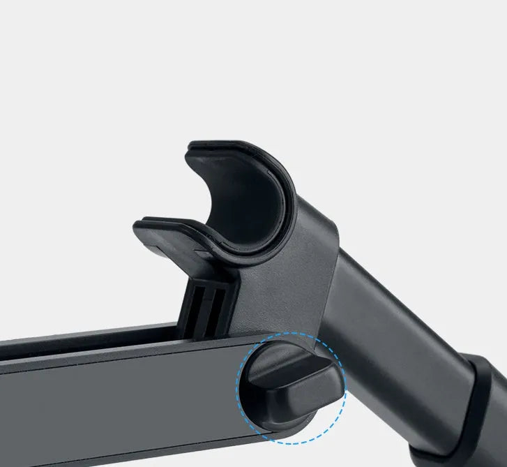 Black car phone holder mounted on vehicle rear seat for universal phone and tablet compatibility