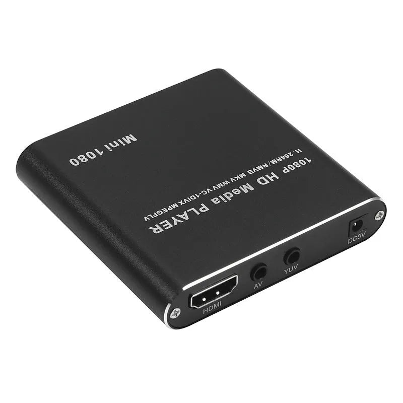 1080p Full HD media player with compact metal housing in black or blue colour