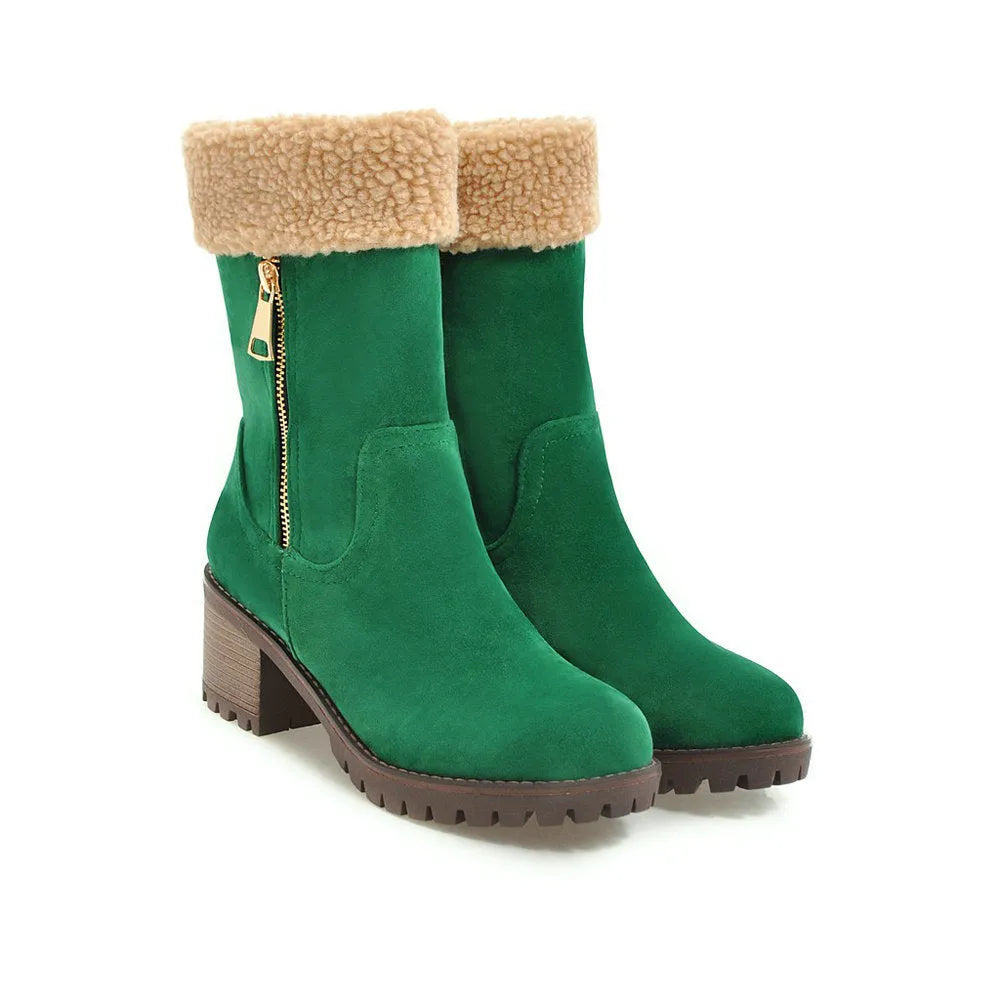 Men's ankle-high snow boots with a rubber sole and plush lining in black, grey, green, and orange colour options.