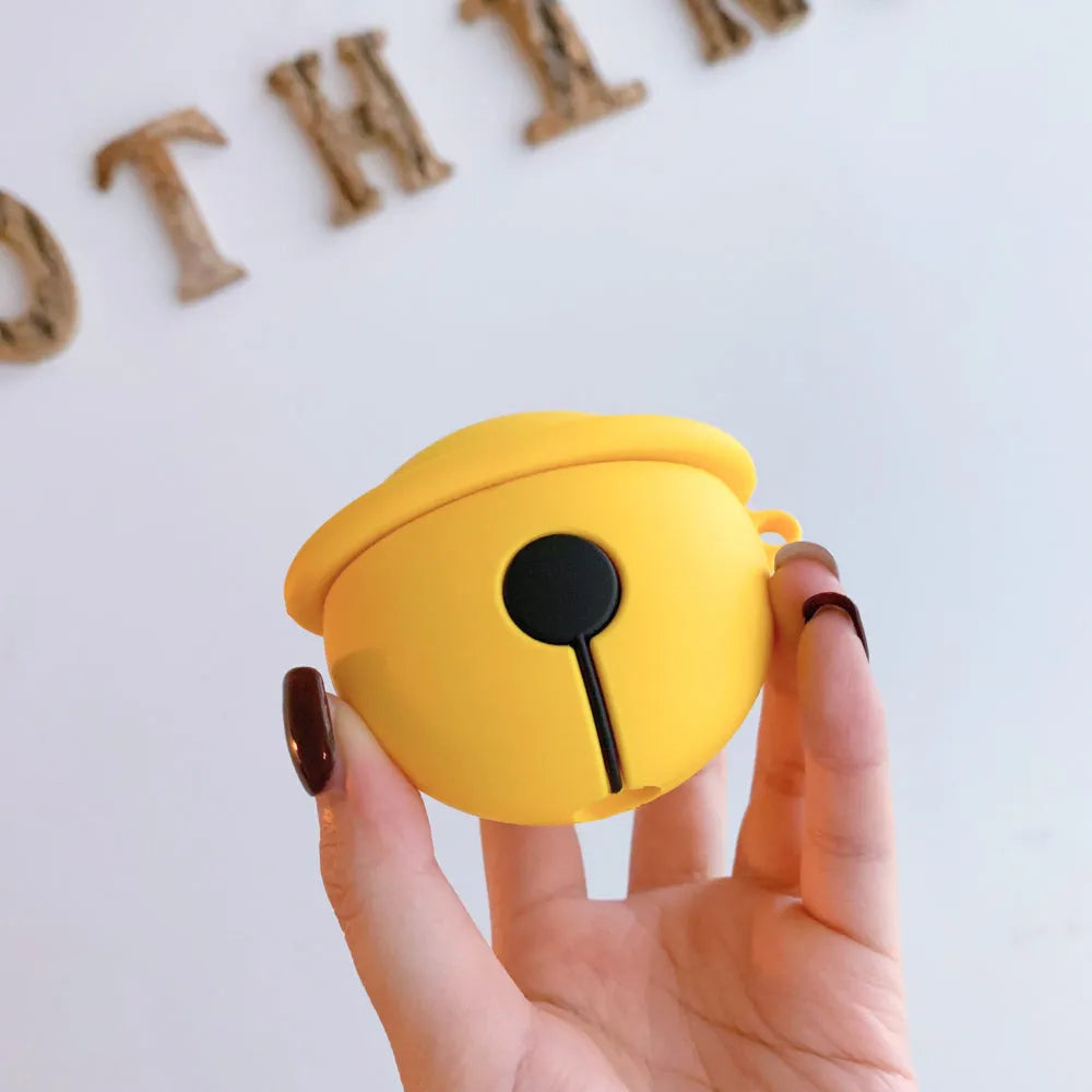 Yellow silicone bell-shaped protective case for AirPods 1 and 2 generation.