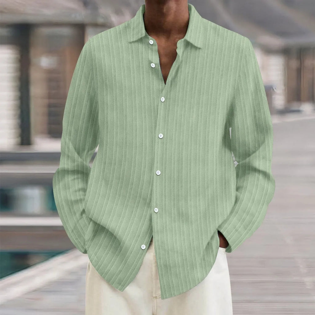 Men's striped cardigan shirt with long sleeves in loose fit British style design