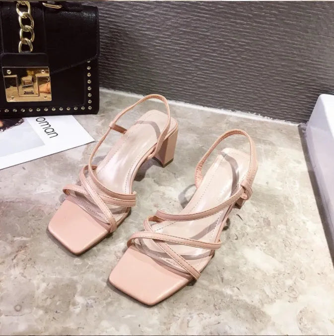 Women's thick heel sandals with super high heel over 8cm in apricot pink white colours