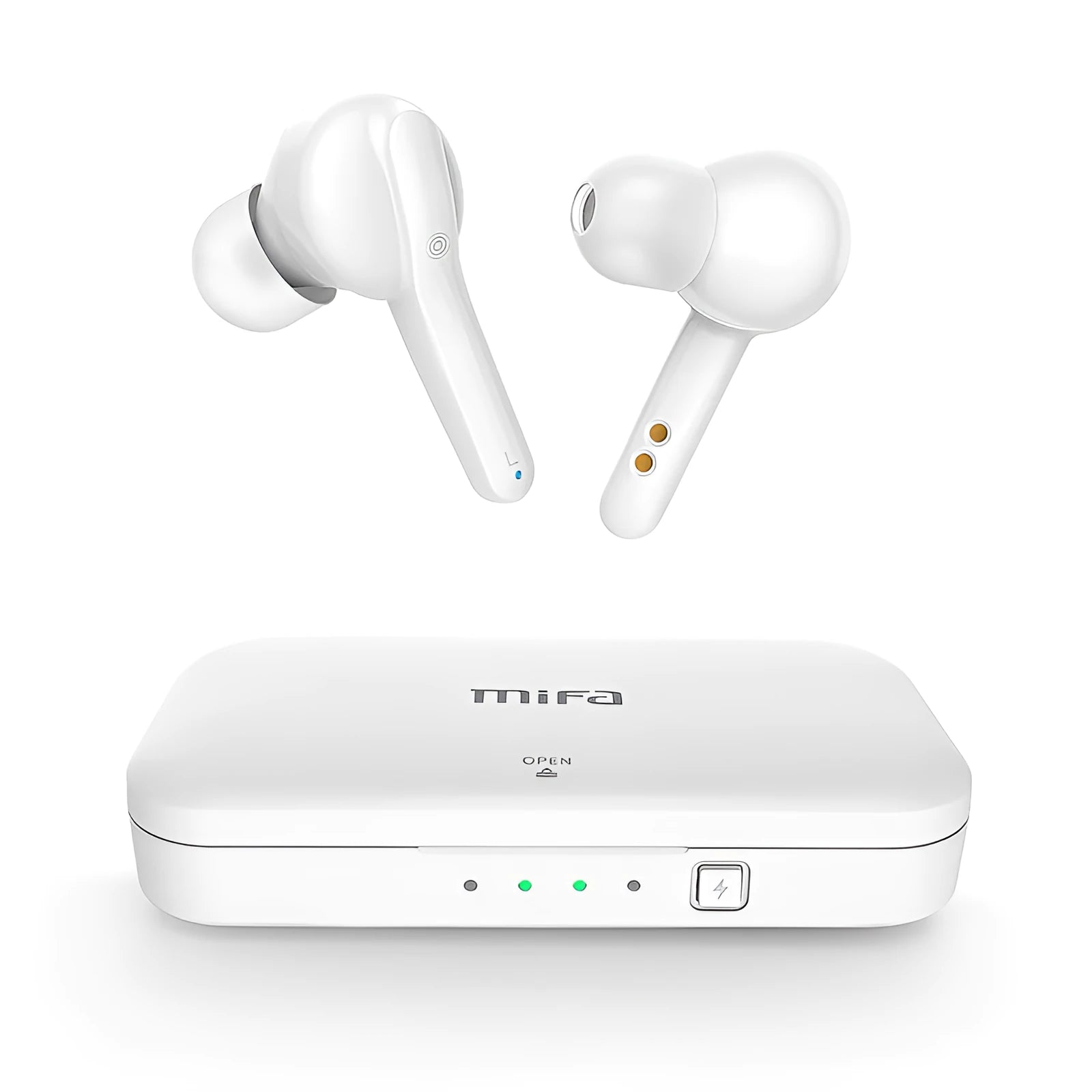 Black and white true wireless Bluetooth earbuds with IPX5 waterproof rating shown side by side.