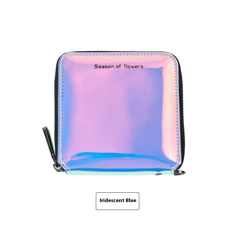 Korean style short folding women's wallet in PU leather with glitter colour options