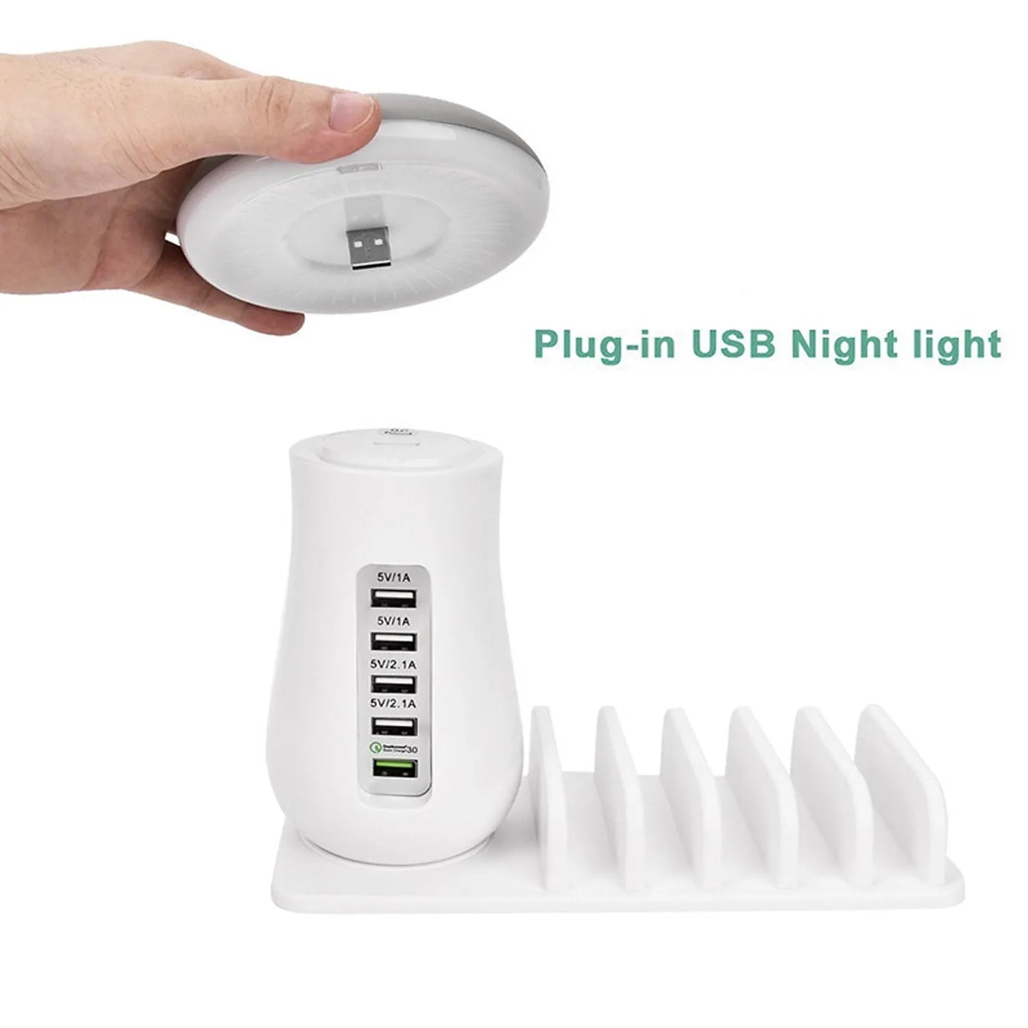 Besegad mushroom-shaped USB charging station with five ports and white LED light