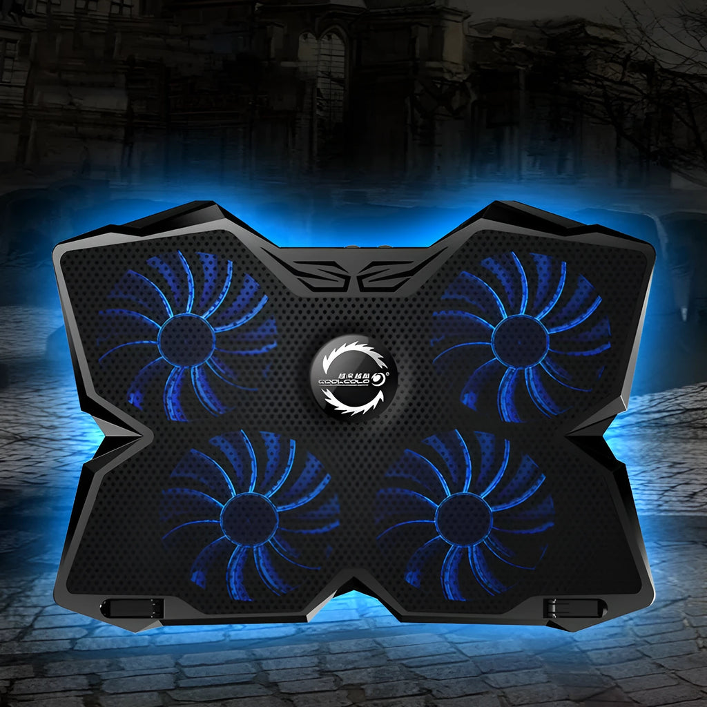 Laptop cooling base with four LED cooling fans and two USB ports