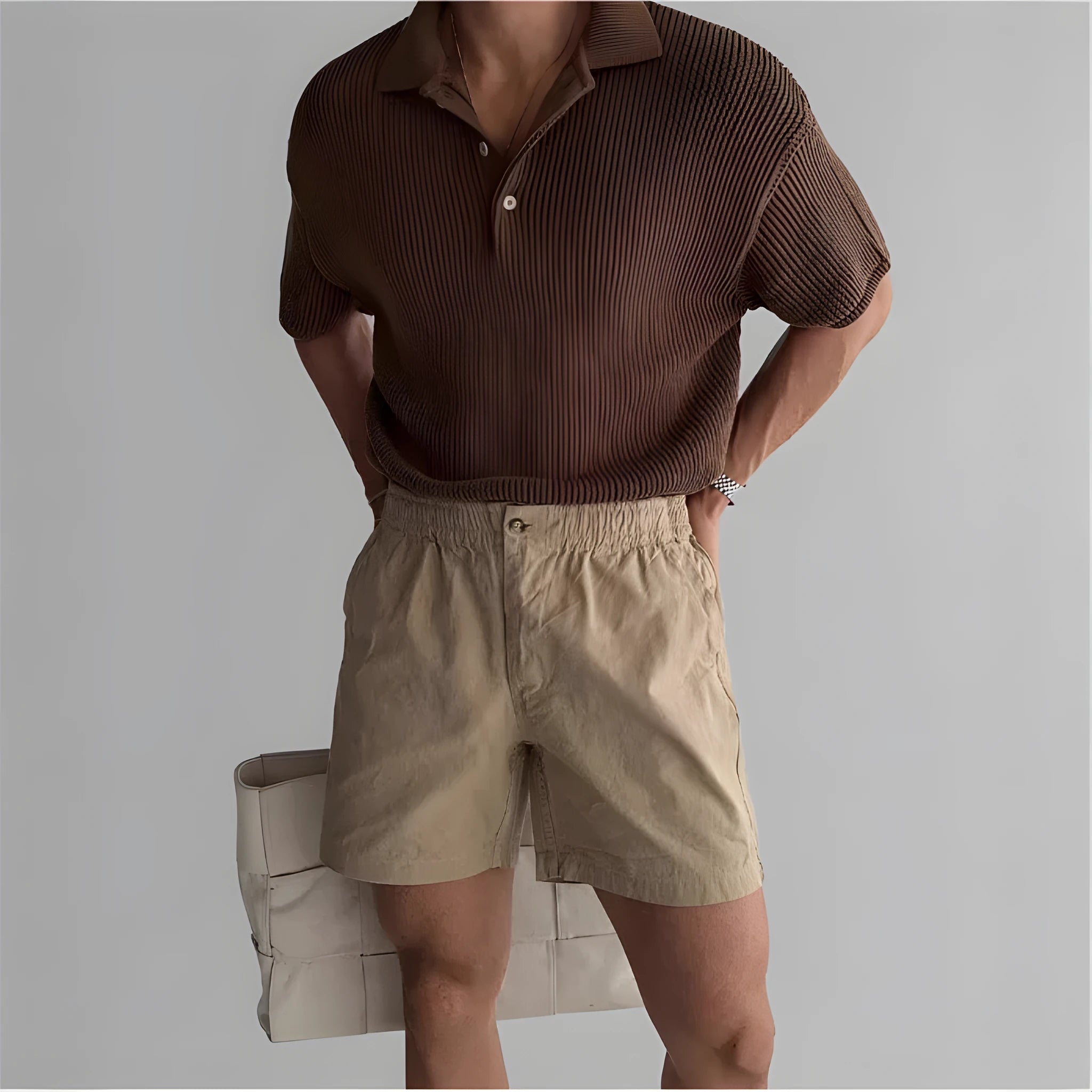 Cotton sports shorts in loose fitting design available in black, white and khaki colours
