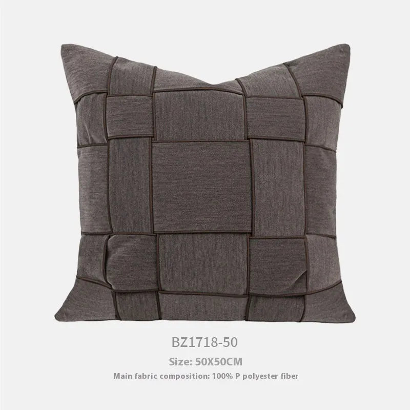 Chenille woven square cushion in beige, black, orange, or other colours, 50x50cm with feather velvet filler