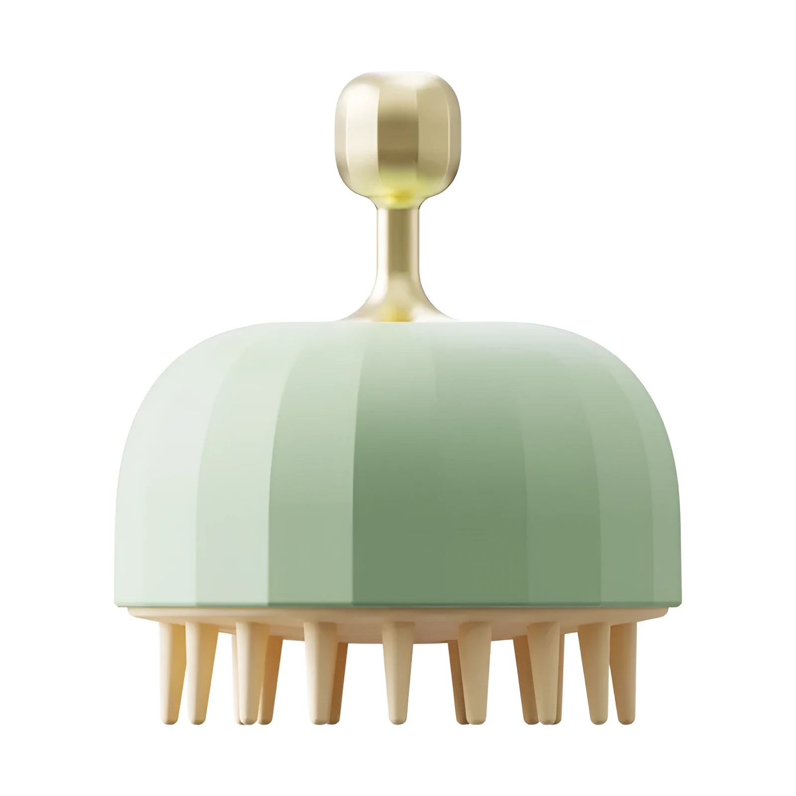 Green double-sided pet bath massage brush with silicone bristles and drain holes.