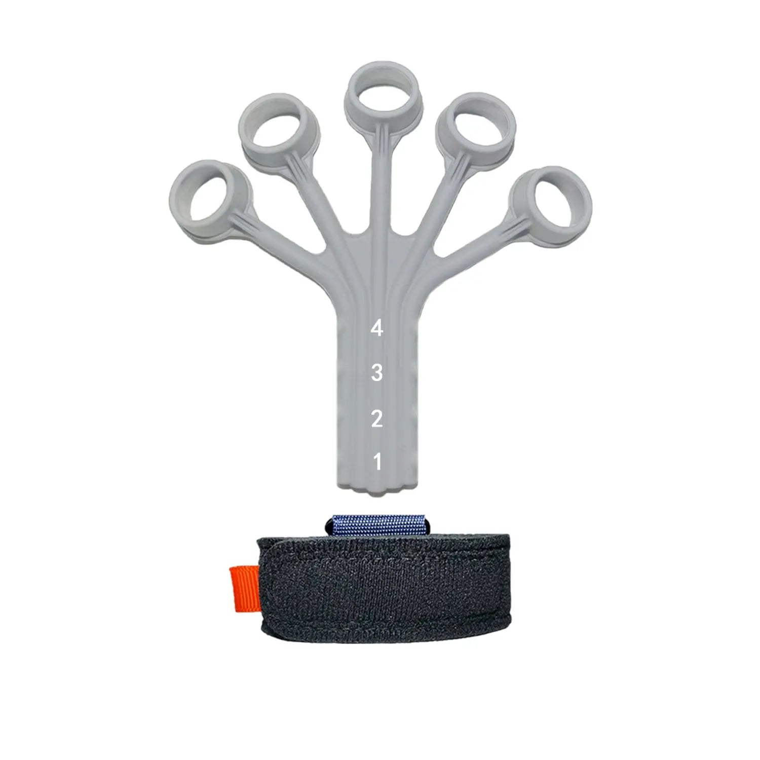 Black silicone finger flexion and extension trainer with adjusting belt for hand therapy