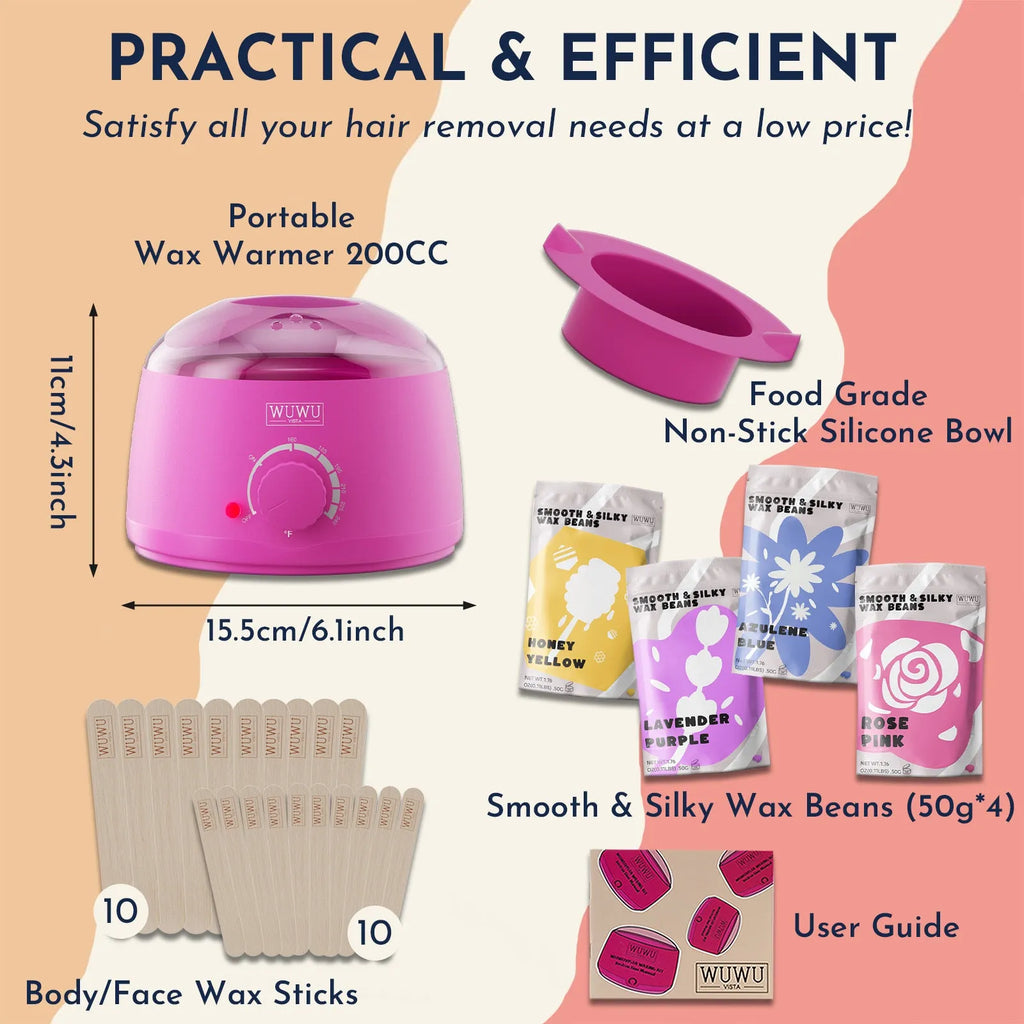 WUWUVISTA 27-piece hair removal wax kit with wax warmer and four coloured wax beads