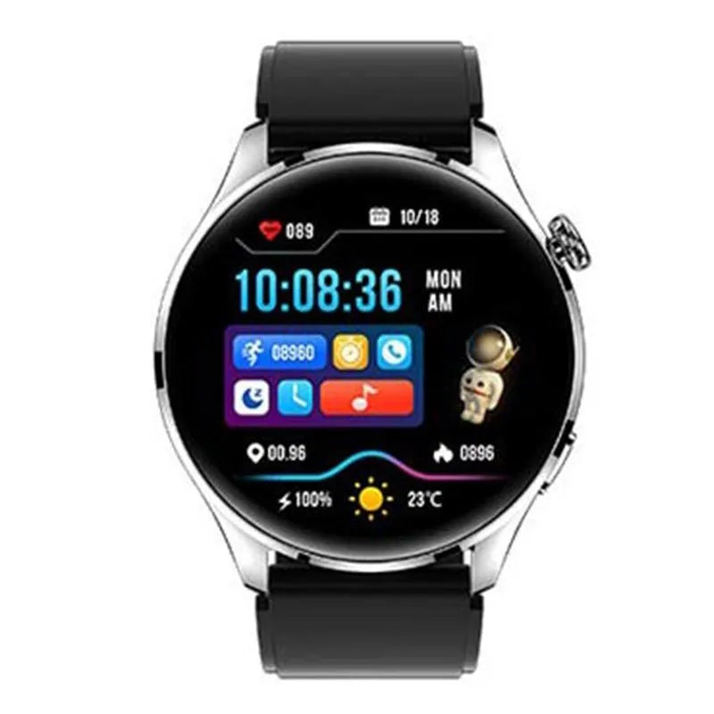 Bluetooth smart watch with round touchscreen display and zinc alloy case