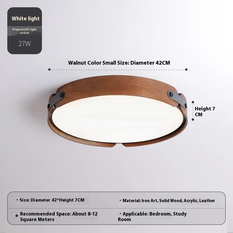 Japanese style walnut bedroom ceiling lamp with wooden shade and PMMA lampshade