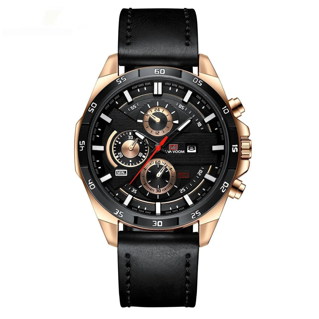 Men's waterproof quartz watch with calendar function in multiple colour options
