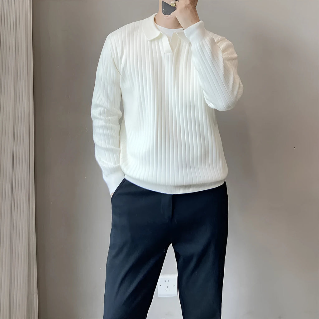 Boys modal rabbit fur knitted pullover sweater with striped lapel and long sleeves