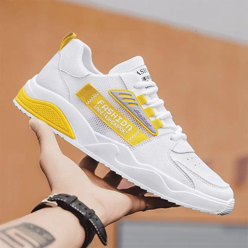 Men's casual mesh breathable lace-up sports shoes in blue with round toe and rubber sole