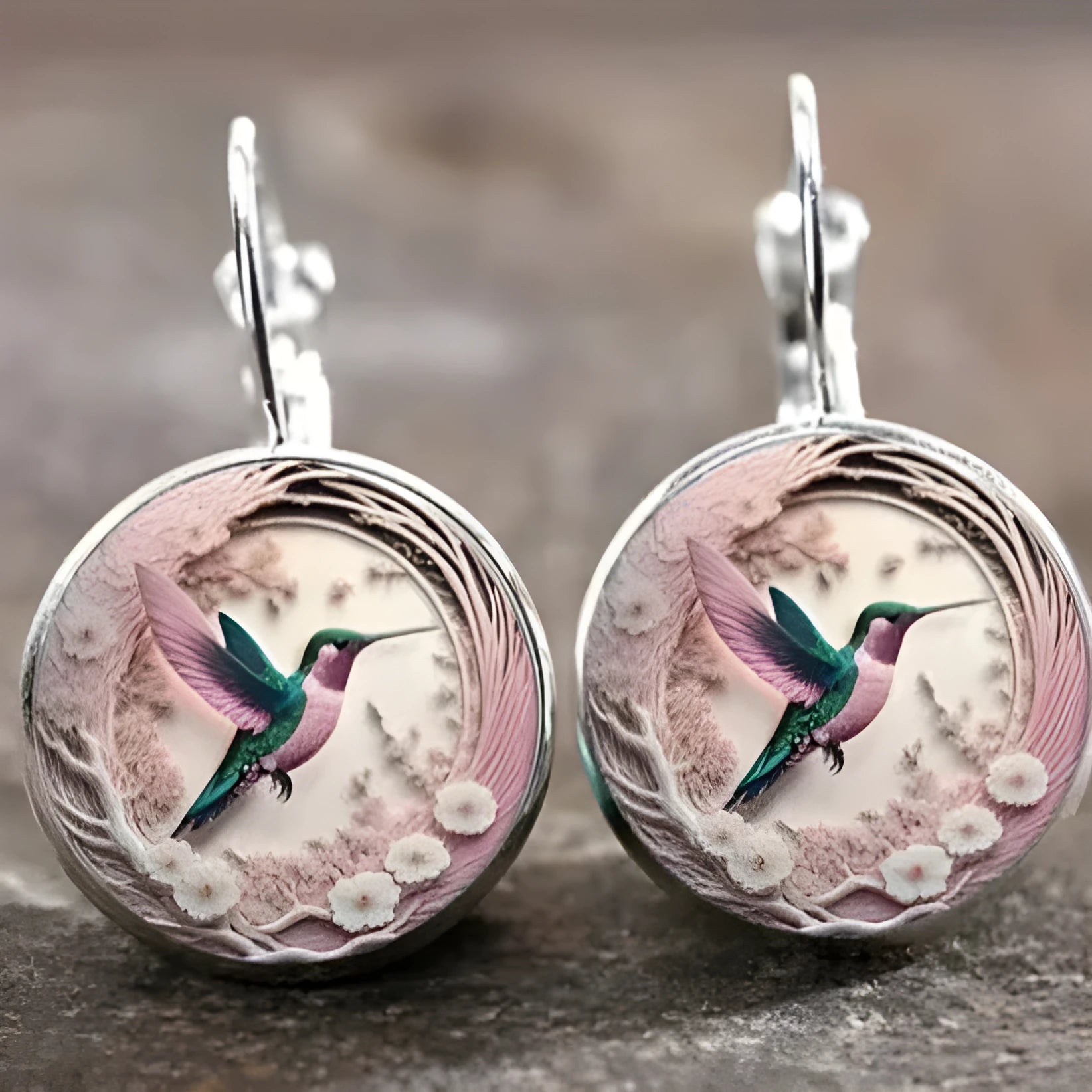 Flying hummingbird time stone glass fashion earrings for women, five style options, gem glass inlay
