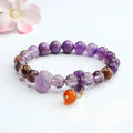 Natural nine purple amethyst crystal bracelet with red agate stones and 8mm beads