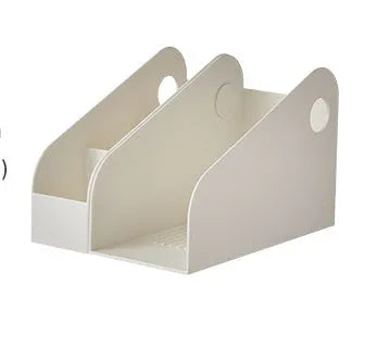 Desktop stationery storage box with two-tier grid design in milk coffee or ivory white colour