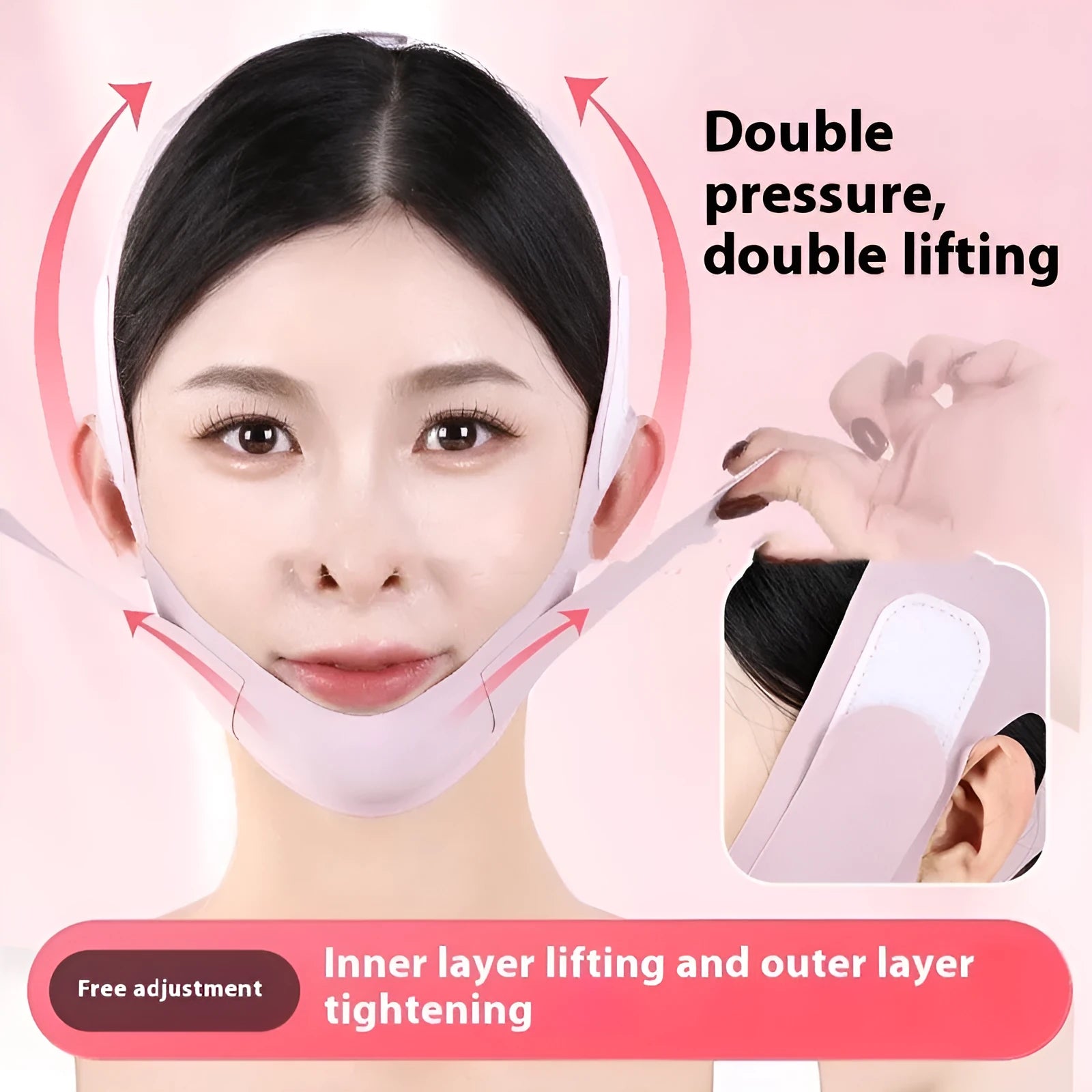 Purple and green V face shaping mask with anti-sagging bandage for facial lifting and tightening