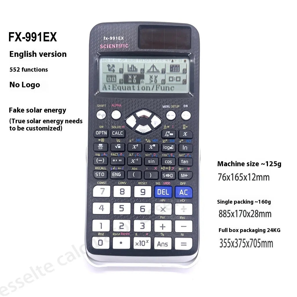 Casio fx-991EX scientific calculator in black, blue, or pink with natural textbook display