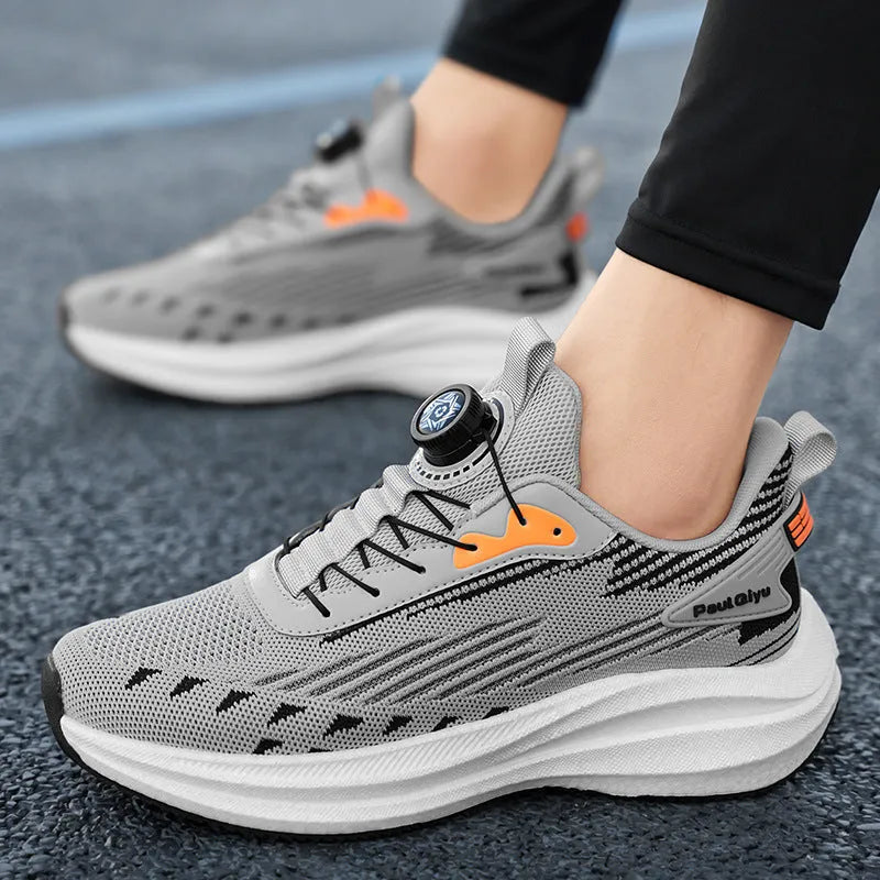 Men's rotating buckle Fly-kit mesh casual sports running shoes in three colour options