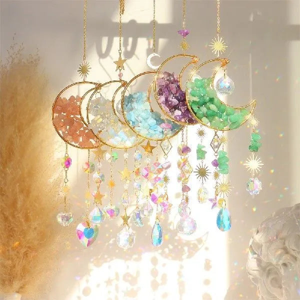Crystal moon car pendant hanging from rear view mirror with 42cm length and 10cm diameter