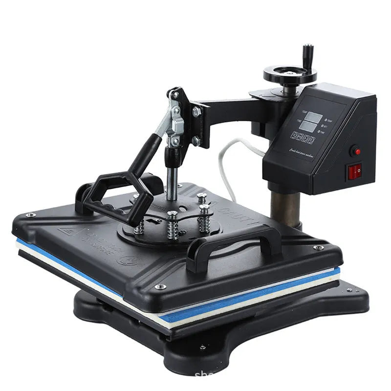 Black heat transfer machine for T-shirts and fabric plates with 1250W motor