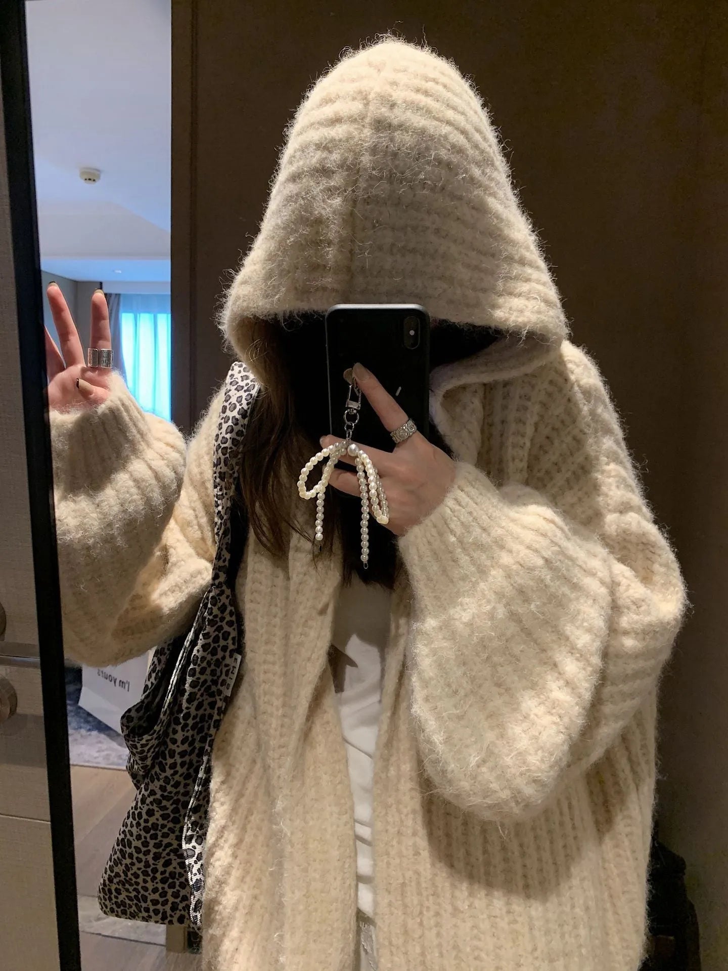 Women's retro style hooded sweater cardigan in acrylic fabric