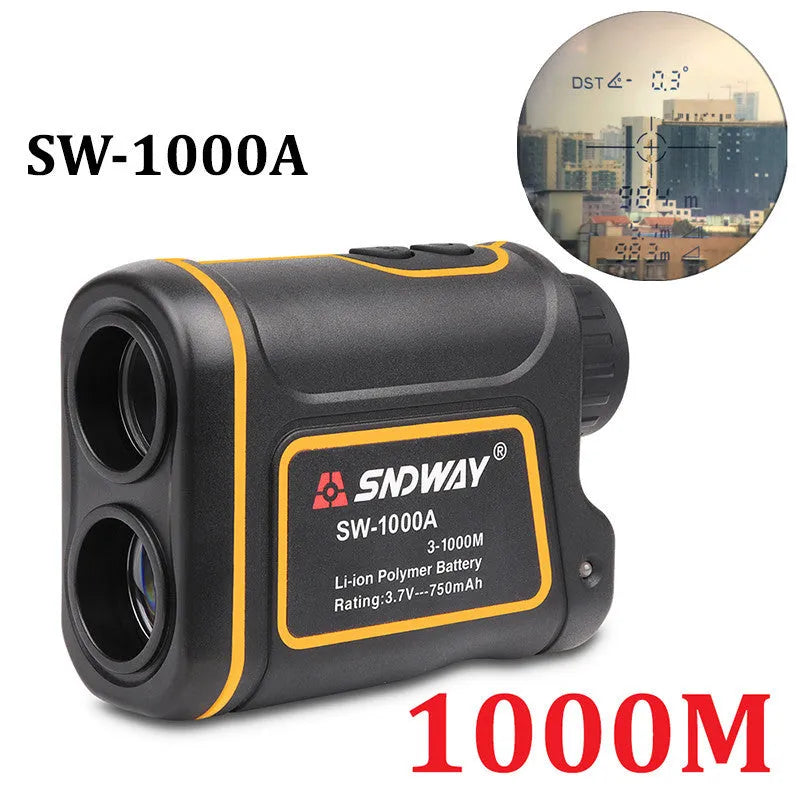 SW series handheld golf laser rangefinder on a green, showing compact size and display.