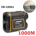 SW series handheld golf laser rangefinder on a green, showing compact size and display.