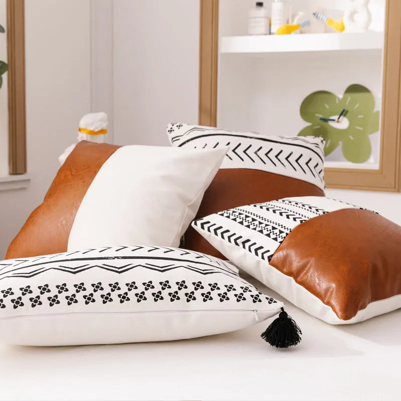 Double sofa cushion set with PP cotton filling, cotton canvas cover, sizes 45cm and 35cm, printed styles