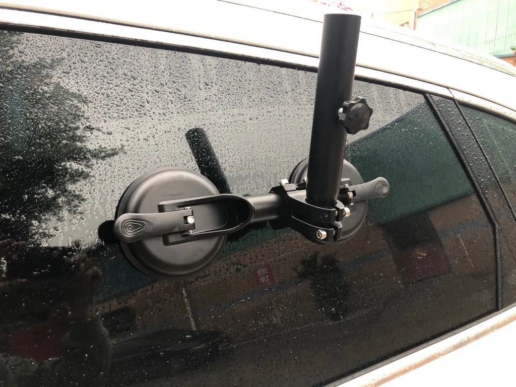 Black off-road car flagpole sucker base with ABS plastic disc and rubber glass attachment