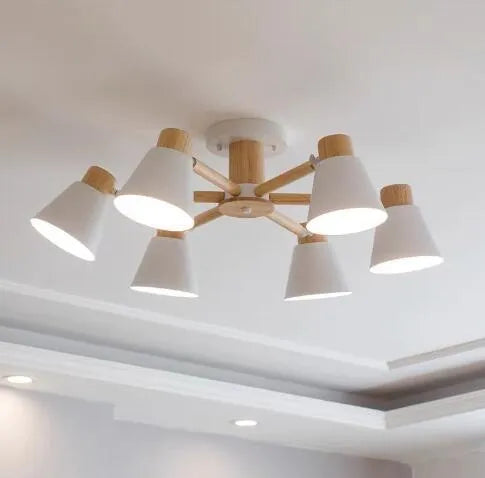 Nordic macaron ceiling pendant lamp with ironwood frame in multiple head configurations