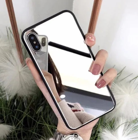 Black compatible iPhone case with a mirror on the back, for models like iPhone X and 11.