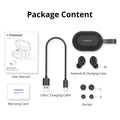 Tronsmart Spunky Beat black Bluetooth earphones with charging case on a grey background.