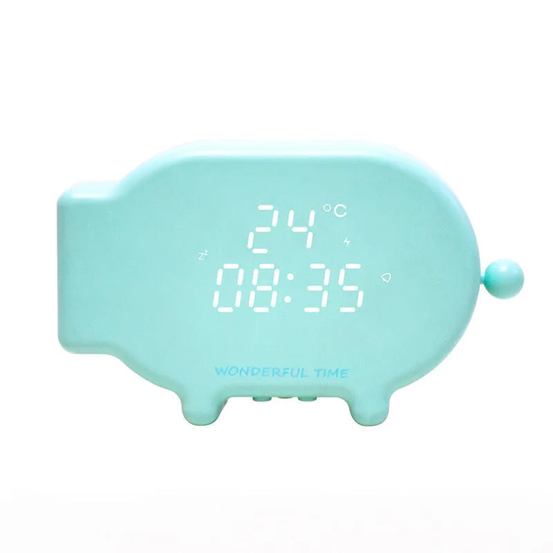 Multifunctional LED alarm clock with temperature display available in blue or pink with USB cable