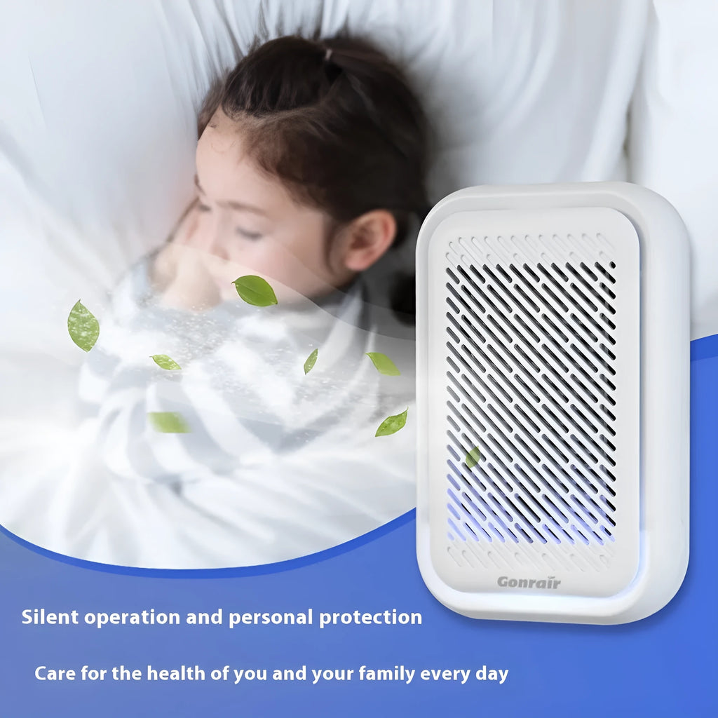 White wall-mounted plug-in air purifier with filter screen for small rooms