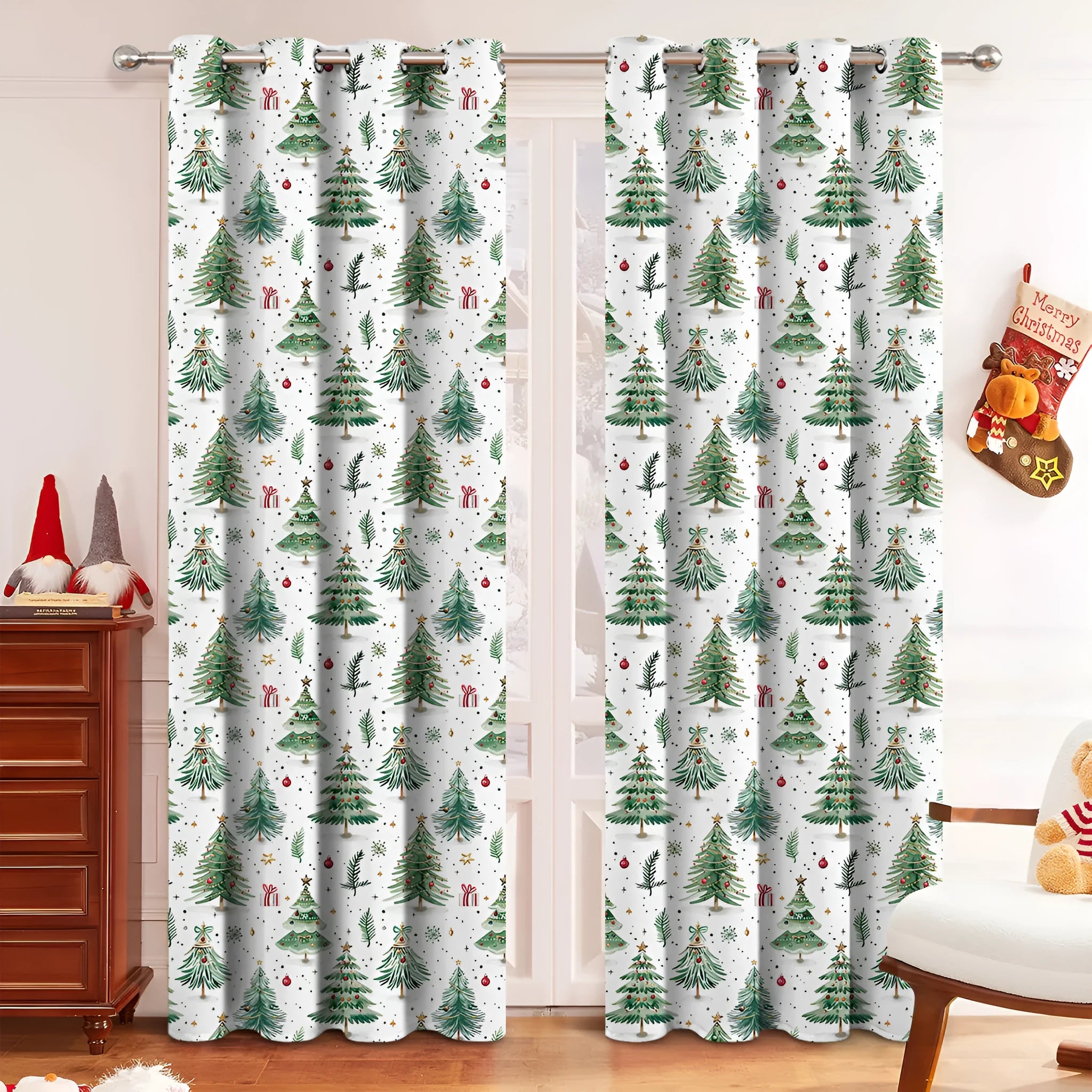 Christmas Forest colour punching curtain in polyester fabric showing modern simple design