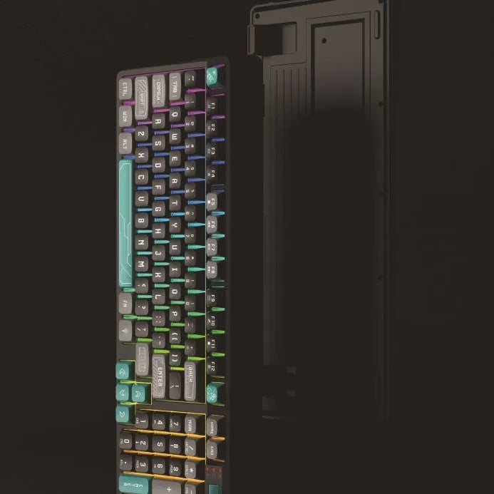 USB desktop keyboard with luminous backlit keys in a black and green colour combination.