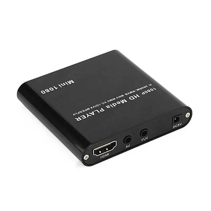 1080p Full HD media player with compact metal housing in black or blue colour