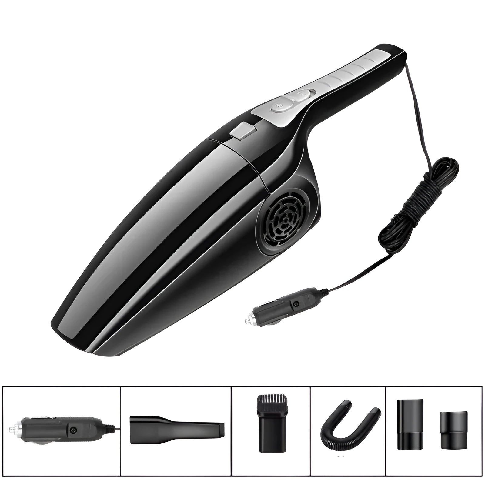 Black and orange high power car vacuum cleaner with cigarette lighter power cable