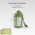 Orange emergency survival tent with sleeping bag and blanket for disaster relief