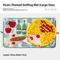 Fabric dog sniffing mat with themed pattern for hiding treats and kibble