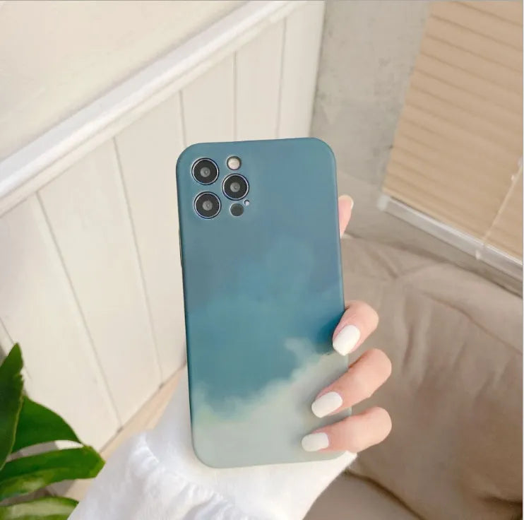 Soft silicone iPhone case with gradient geometric abstract design in blue colour compatible with iPhone 12