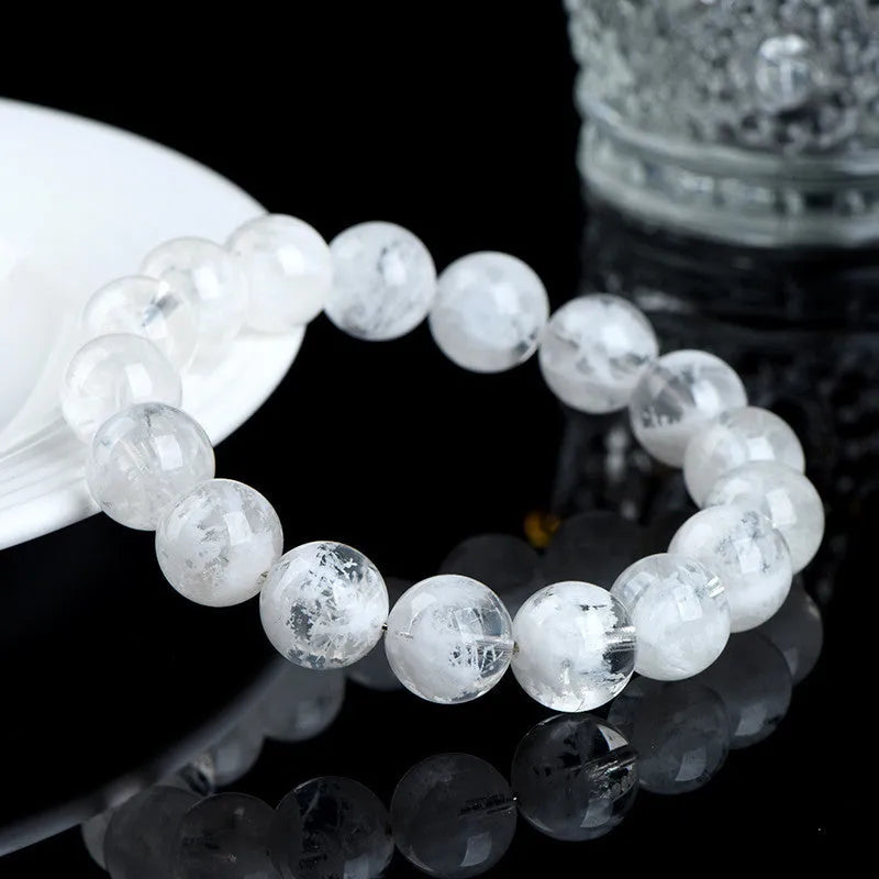 Women's natural blizzard snowflake round crystal bracelet with geometry beads in choice of colour and size