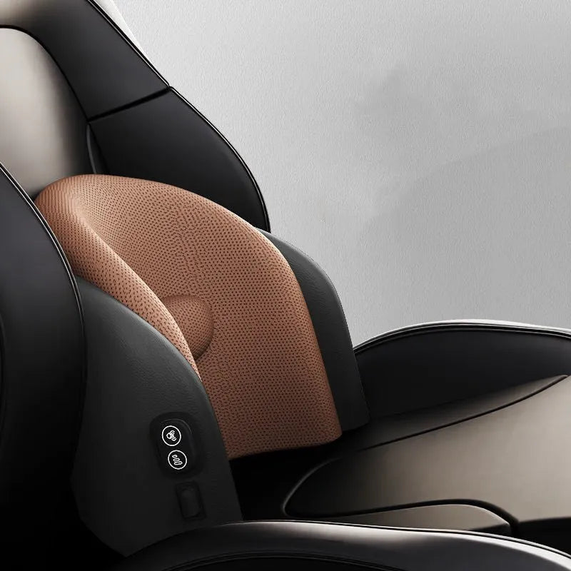 Modular car massage cushion with separate memory cotton headrest and lumbar support units in grey.